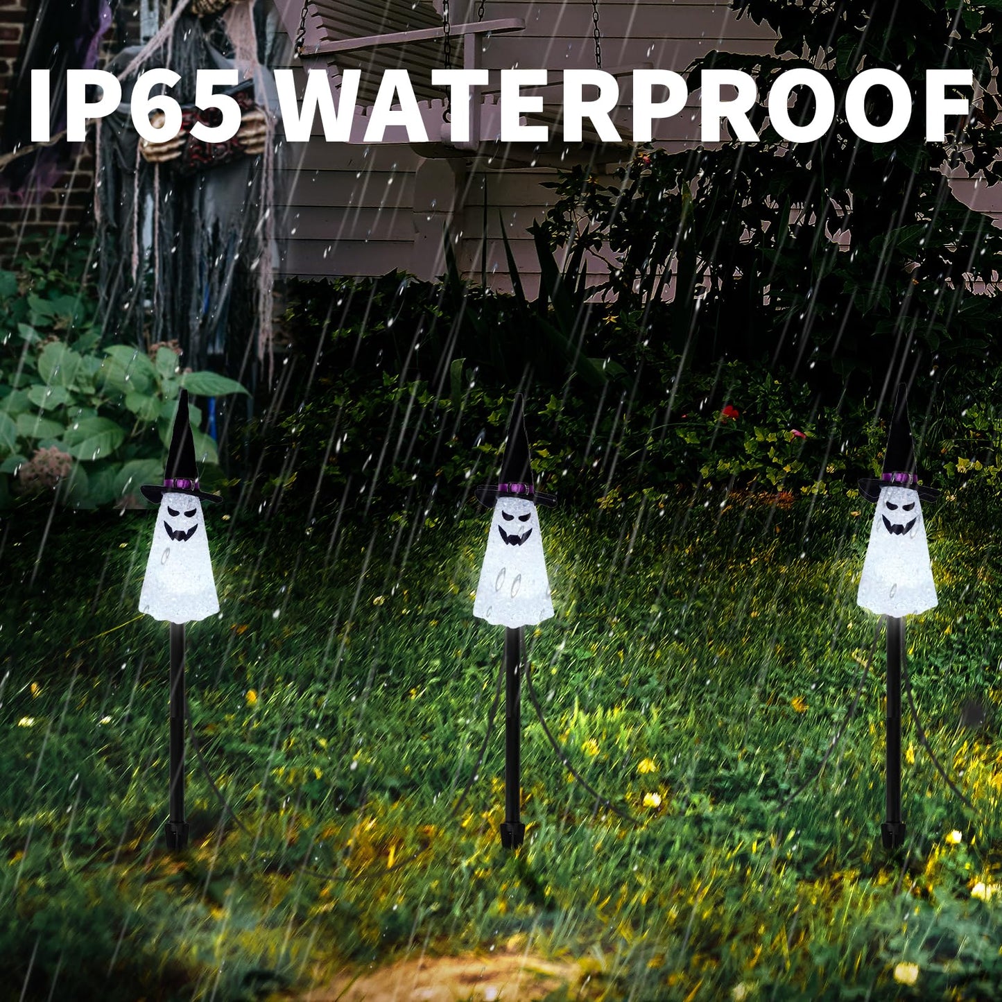 LIGHTSHINE 3PCS Ghost Solar Halloween Decorations, Solar Landscape Pathway Lights, Garden Stakes Light, Outdoor Halloween Lights Decor for Yard, Patio, Porch (White)