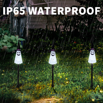 LIGHTSHINE 3PCS Ghost Solar Halloween Decorations, Solar Landscape Pathway Lights, Garden Stakes Light, Outdoor Halloween Lights Decor for Yard, Patio, Porch (White)