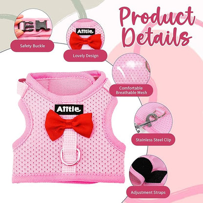 AIITLE Rabbit Harness and Leash Set with Cute Bow, Soft Breathable Mesh Vest Harness for Rabbits Kitten Ferret Puppy Small Pets Walking Supplies Pink L