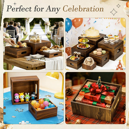 nplehome 8 Pack Buffet Risers Wood Display Stands Cupcake Stand Catering Supplies Buffet Display with Mini Signs Food Risers for Buffet Table Display Stand for Party, Wedding, Birthday