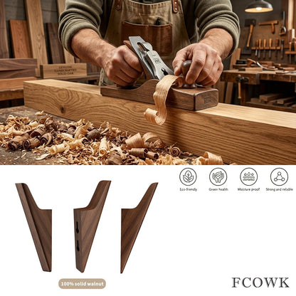 FCOWK Walnut Wood Wall Hooks - 4 Pack, Heavy Duty Coat Hooks Wall Mount for Entryway, Bathroom & Bedroom. Minimalist Wooden Wall Hooks for Hanging Coat, Hat, Bag, Towel, Backpack (Dark Walnut)
