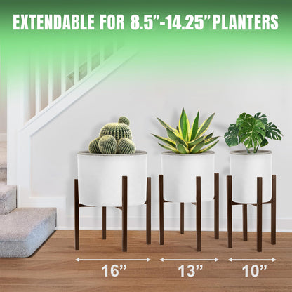 Sorbus Adjustable Metal Plant Stand – Mid Century Style Flower Pot Holder, 10 to 16 Inches Planter Stand for Modern Home Décor, Houseplants – Plant & Pot NOT INCLUDED (Brown, 1 Pack)