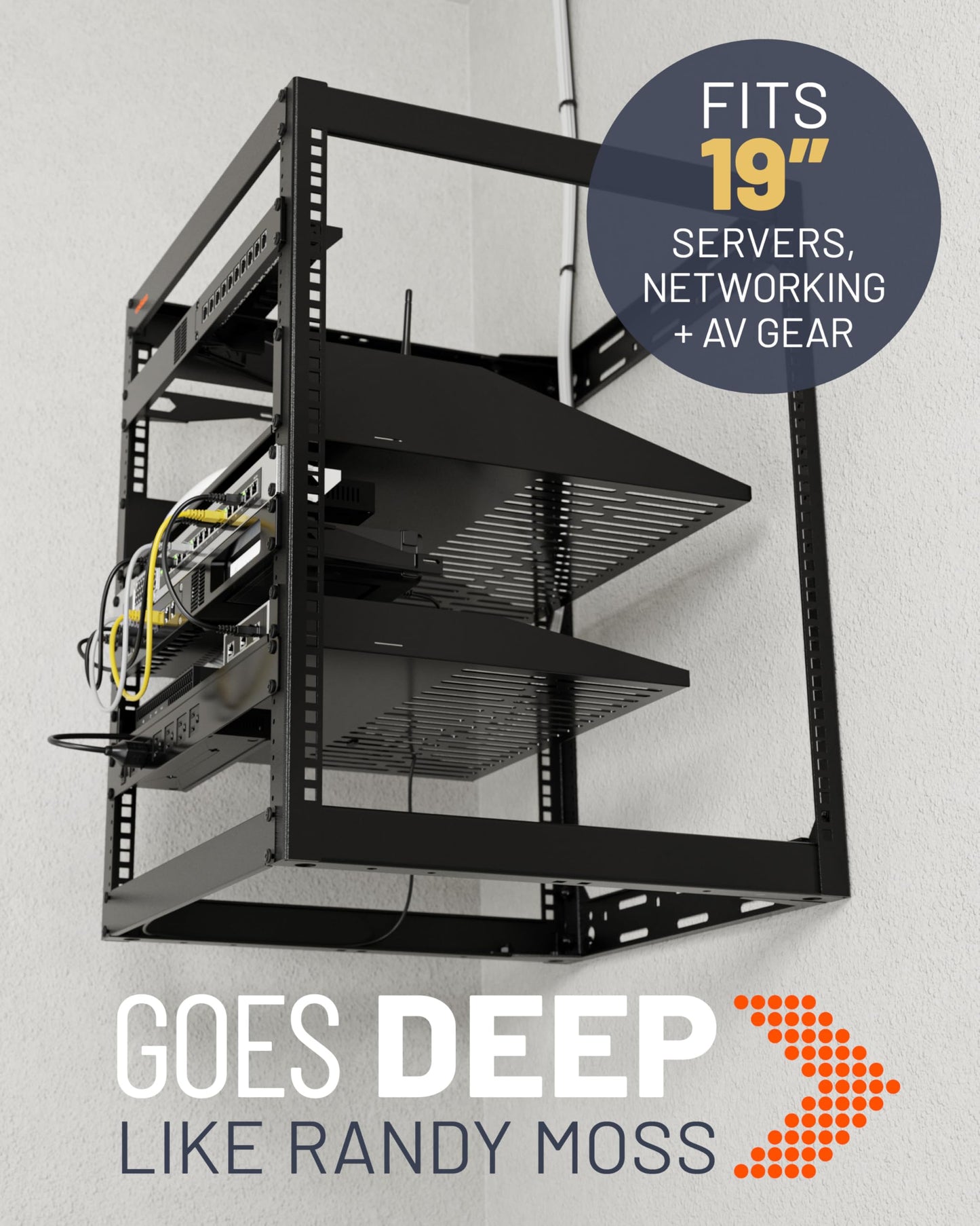 ECHOGEAR 15U Open Frame Rack for Servers & AV Gear - Wall Mountable Design Includes 2X Vented Shelves, 25x Rack Mounting Screws, 4X Leveling Feet, 4X Shelf Stops, & 2X Securement Straps