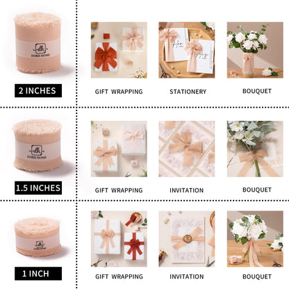 DORIS HOME Pink and Cream Chiffon Ribbon for Flower Bouquet, 1" x21Yd Fabric Ribbon for Gift Wrapping, Handmade Frayed Ribbon for Wedding Invitations/Christmas Decorations