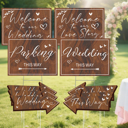 10 Pack Wedding Signs Outdoor Wedding Party Decoration Kits Weddings This Way Sign for Ceremony Reception Double-Sided Marriage Lawn Yard Sign Parking Direction Arrows with Stakes for Bridal Shower