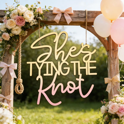 She's Tying The Knot Wedding Shower Wooden Sign,Bridal Shower Welcome Sign,for Wedding Reception,Bridal Shower/Anniversary/Bachelorette/Engagement Party Decoration photo backdrop