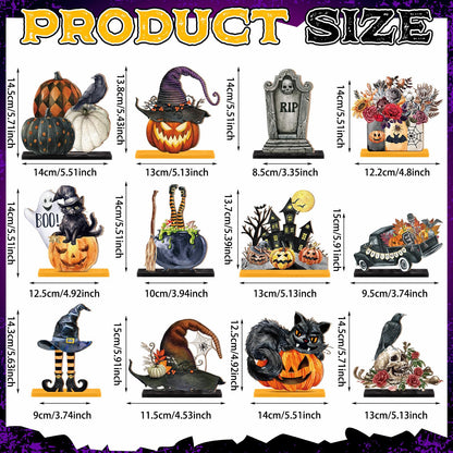 Marsui 12 pcs Halloween Wooden Decor Table Centerpieces Decorations for Home Spooky Halloween Pumpkin Ghost Black Cat Wooden Sign Wood Blocks Sign Home Decoration Tiered Tray Decor for Kitchen Shelf