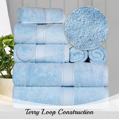 SUPERIOR Egyptian Cotton Pile 8 Piece Towel Set, Includes 2 Bath, 2 Hand