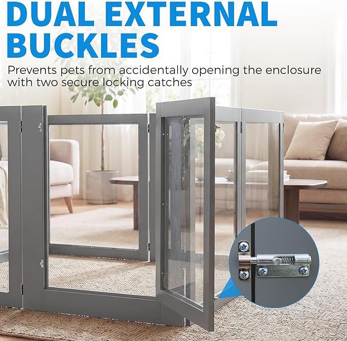 Heavy Duty Clear Acrylic Dog Playpen for Small/Medium Pets – 32" High Clear Pet Pen with Sturdy Metal Frame, Walk-in Kennel, Expandable Indoor & Outdoor Pet Play Yard (Grey, 2 Panel)