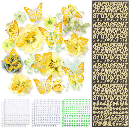 Hoteam DIY Graduation Cap Decorations Kit Included Faux Flowers 3D Butterfly Self Adhesive Rhinestones Glitter Alphabet Letter Stickers for 2026 Grad Cap Topper Party Gifts Decor(Green)