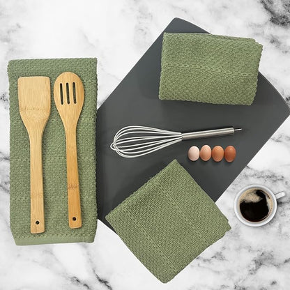 Serafina Home Dark Sage Green Kitchen Hand Dish Towels: Oversized 28" x 18"