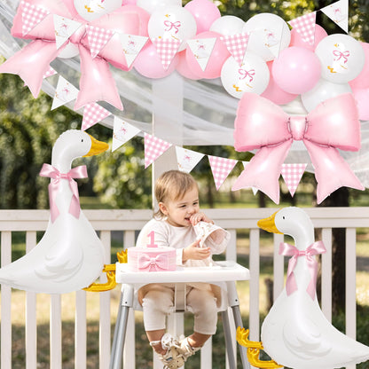 Kriyokiaa One Silly Goose Birthday Decor Girl 39PCS Silly Goose Baby Shower Decorations with Goose Bow Foil Balloons and Geese Banner for Girl Pink Baby Shower 1st Birthday Party Decorations