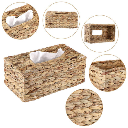 Sumnacon Tissue Box Cover Water Hyacinth Tissue Box Rectangular Tissue Holder Woven Tissue Cover Wicker Tissue Box Holder for Bathroom Toilet Table Desk Home Office Car
