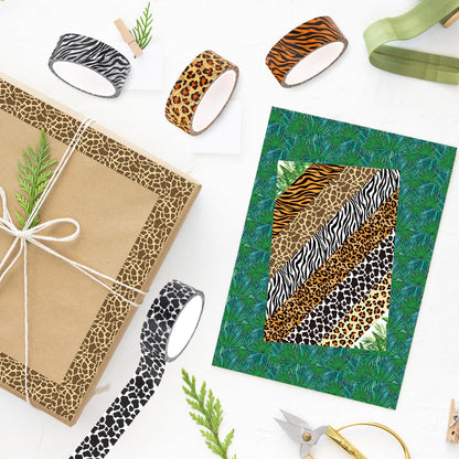 Whaline 8 Rolls Animal Prints Washi Tape Safari Jungle Decorative Masking Tape Set Leopard Cheetah Zebra Tiger Giraffe Greenery Wrapping Paper Tapes for Scrapbook Journal DIY Art Crafts