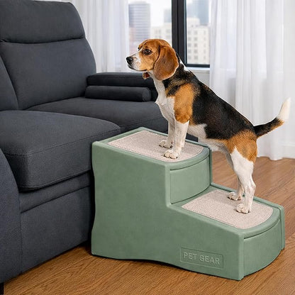 Pet Gear Easy Step II Pet Stairs, Green Clover, 2 Step | For Cats/Dogs up to 150 Pounds, Portable, Removable Washable Carpet Tread, No Tools Required