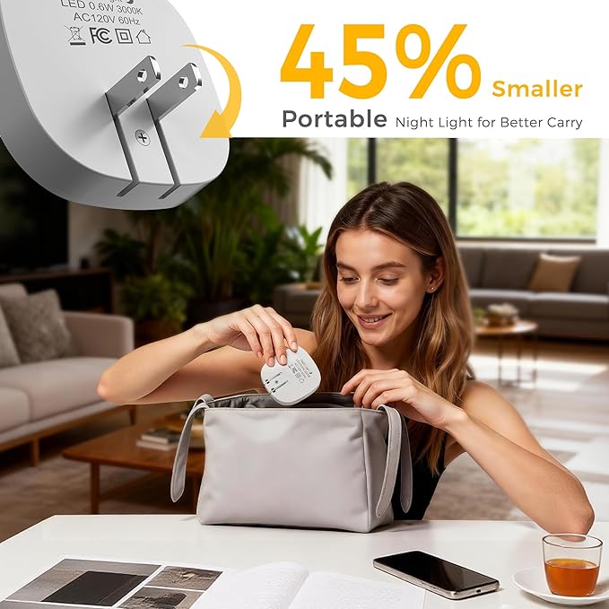 L LOHAS LED Night Lights Plug into Wall, Dimmable Night Light with Dusk to Dawn Sensor, Nightlight for Bathroom Night Light, Hallway, Kitchen, 3000K Soft White, Foldable 6 Pack