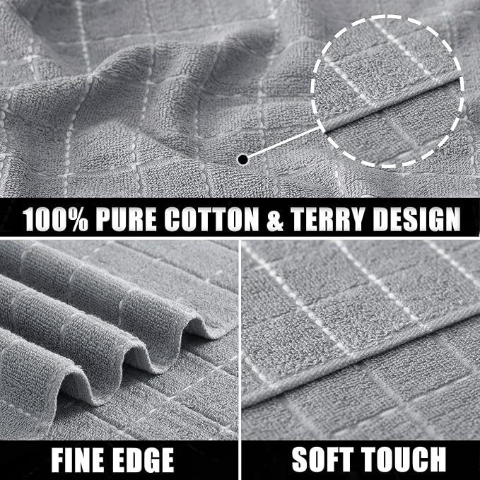 Mordimy 100% Cotton Terrycloth Kitchen Towels and Dishcloths Sets, Soft and