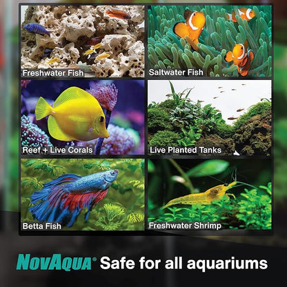KORDON Novaqua Aquarium Water Conditioner for Freshwater & Saltwater – Instantly Detoxifies Chlorine, Chloramines, & Heavy Metals in Tap Water, Replaces Fish Slime Coat, Adds pH Buffers, 1-gallon
