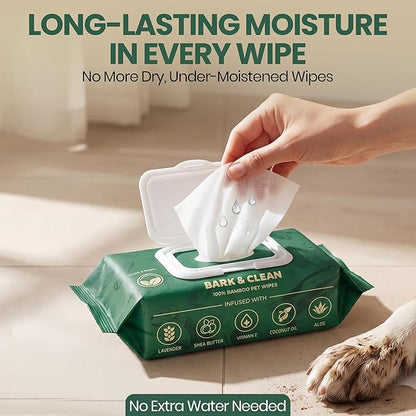 Bark & Clean Dog Wipes for Cleaning and Deodorizing - 2 Pack of 110 8.5" x 9" Bamboo Pet Wipes - Compostable, Hypoallergenic Puppy Wipes - Dog Wipes for Paws, Butt, and Body