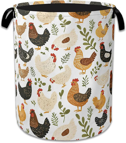 Rooster Hen Chick Laundry Basket, Foldable Waterproof Oxford Cloth Tote Bag