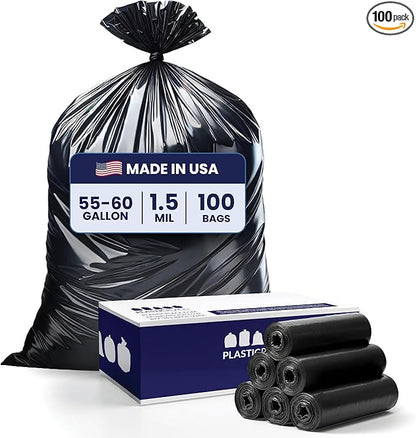 Plasticplace 55-60 Gallon Trash Bags, Heavy Duty, Puncture-Resistant Star Seal