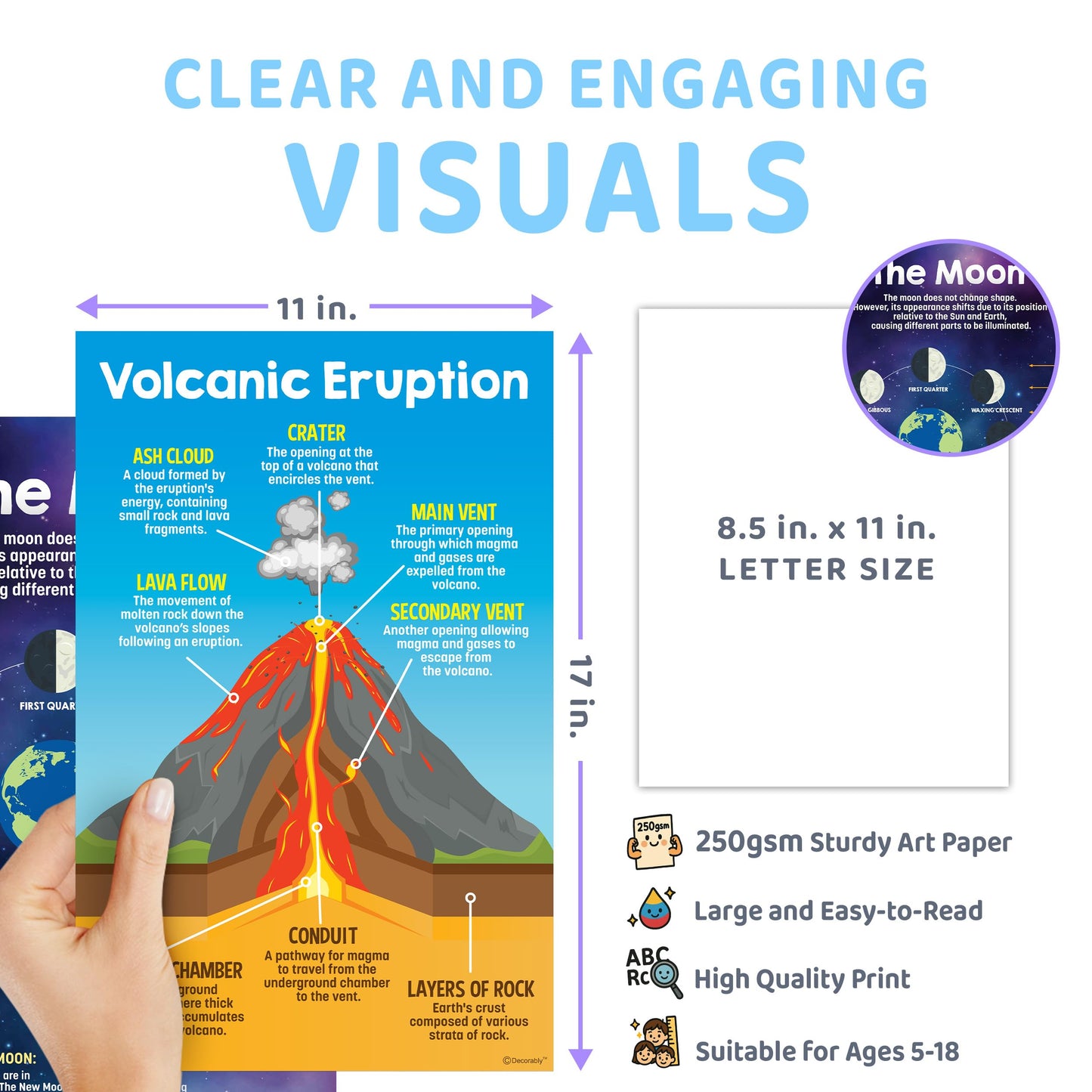 Decorably 14 Earth Science Posters for Classroom for Elementary and Middle School, 11x17in Educational, Matte-Laminated for Hallways, Bulletin Boards, Home Study Corner