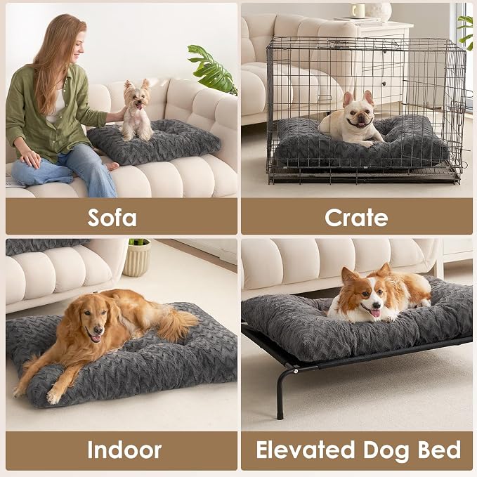 EHEYCIGA Washable XL Dog Bed for Crate 41x27 Inch, Kennel Pad for Extra Large Dogs Up to 65 lbs, Plush and Comfy Pet Sleeping Mat, Charcoal