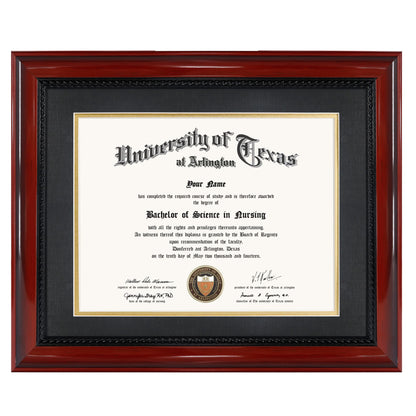 GMFrames 8.5x11 Diploma Degree Frame with Mat or Display 11x14 Certificates without Mat,Solid Wood,Cherry Finish with Intricate Black Rope Detail,UV Protection Acrylic