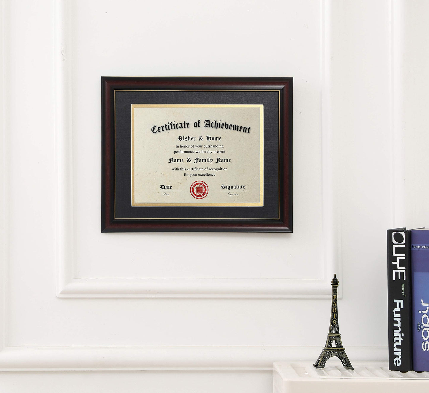 ELSKER&HOME 8.5x11 Diploma Frames with Mat, Classic Cherry Wood, 8.5x11 or 11x14 Inch - Double Matte Black with Gold Rim