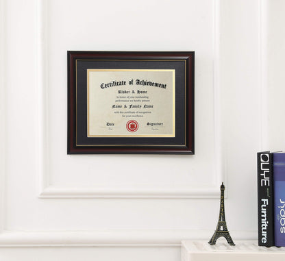 ELSKER&HOME 8.5x11 Diploma Frames with Mat, Classic Cherry Wood, 8.5x11 or 11x14 Inch - Double Matte Black with Gold Rim