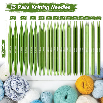 TRILVIX Knitting Needles Set, 13 Pairs Aluminum Interchangeable Circular Knitting Needles Set 4 Inch with 4 Cables, Accessories and Storage Bag for Multiple Knitting Projects Green