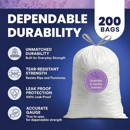 Plasticplace 8 Gallon Trash Bags │ 0.7 Mil │ Lavender and Soft Vanilla Scented