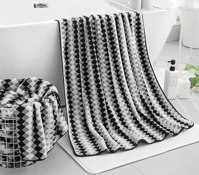 2 Hand Towel Set 16"x31" Black White Towel Set