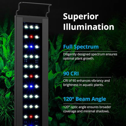 NICREW C10 Plants LED Aquarium Light, 24-30 in, 16 Watts, Full Spectrum Fish Tank Light with Timer, Day and Night Cycle, Brightness Adjustable