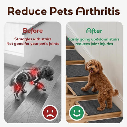 2 Pack Non-Slip Wooden Pet Ramp for Small Dogs, Gentle Slope Stair Ramp for Puppies, Senior Pets & Cats, Easy to Use Indoor Pet Access Ramp