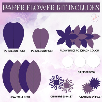 Craftworm Creations Giant Paper Flower DIY Kit – Purple & Lavender – 11-Piece Pre-Cut Set with 10", 6" & 4" Flowers – Easy 15-Min Assembly – Girls Room, Graduation, Baby Shower & Party Backdrop Decor