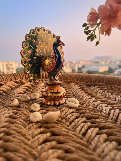 Tarini Gallery Wooden Dancing Peacock Traditional Indian Rajasthani Home Decor Decoration Table Décor Showpiece & Gifting (Size- 5")