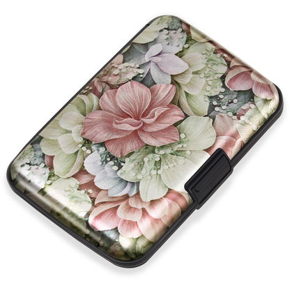Mayski Credit Card Holder, RFID Blocking, Aluminum Alloy Hard Case, Small Mini Business Metal Wallet for Women Men, Happy Flower