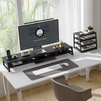 Fenge Dual Monitor Stand Riser & 4 Tier Desktop Organizer, Black