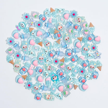 Decoden Charms 100PCS Mixed Kawaii Decoden Charms, Flatback Resin Charms for Crafts, Cabochon for DIY Projects, Slime Charms, Resin Art, Scrapbooking, Phone Case & Accessories, No Holes (Blue)