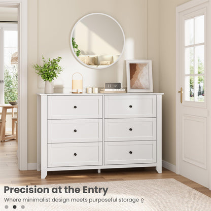 Garvee 6 Drawer Dresser for Bedroom, 47.2" Wide Modern Large Chest of Drawers with Metal Knobs, Wooden Clothes Storage Organizer for Closet, Nursery, Living Room, Apartment, White