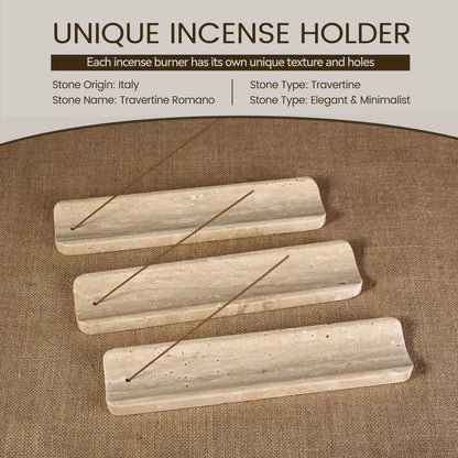 Koville Marble Incense Holder, Incense Holder for Sticks, Incense Sticks Holder Ash Catcher for Meditation Yoga SPA, Natural Stone Incense Burner, Home Table Decor (Travertine)