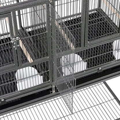 Double Stackable Center Divided Side Nesting Box Doors Breeder Breeding Bird Flight Double Rolling Cage for Aviaries Canaries Cockatiels Lovebirds Finches Budgies Small Parrots