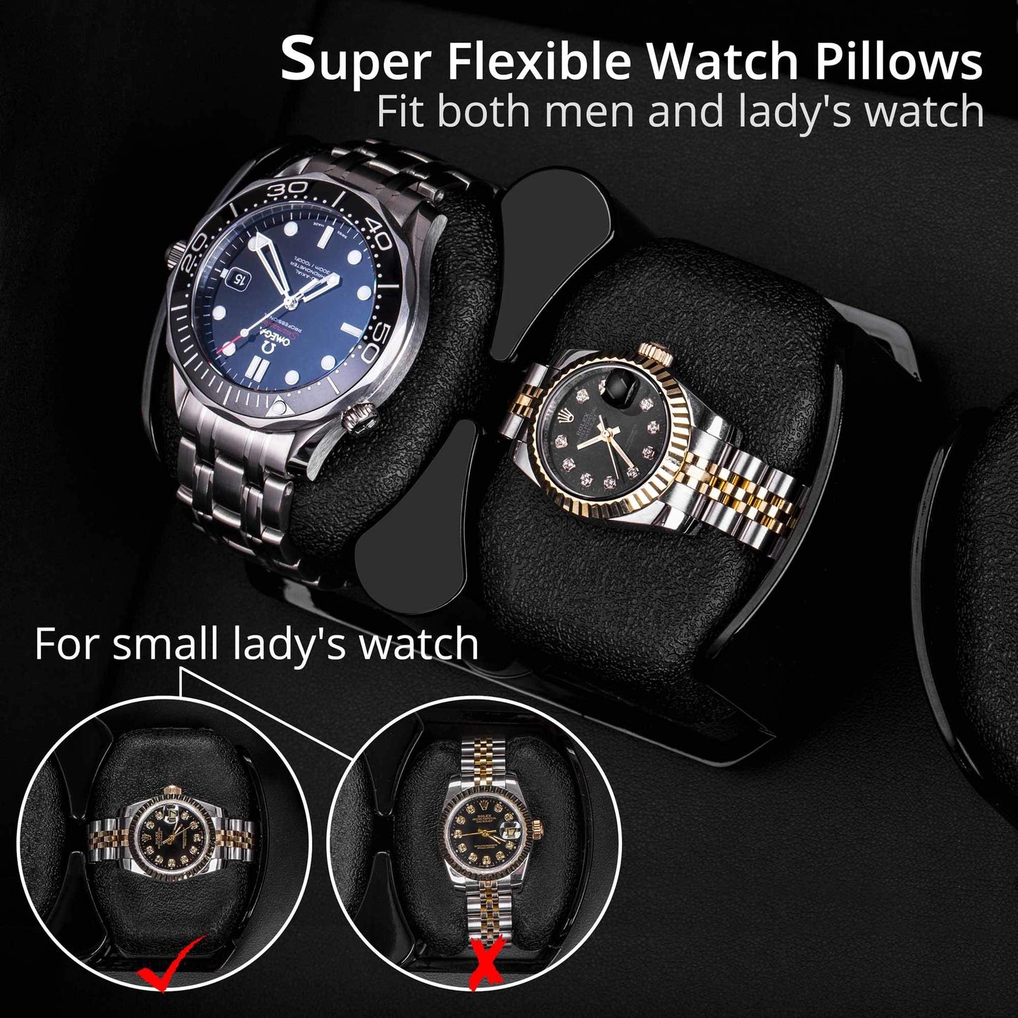 Watch Winder, for Rolex Automatic Watches with Soft and Flexible Watch Pillows, Wooden Shell, Powered by Japanese Motor, Built-in Blue LED Illuminated(Triple Tree) (Pine Bark Pattern)
