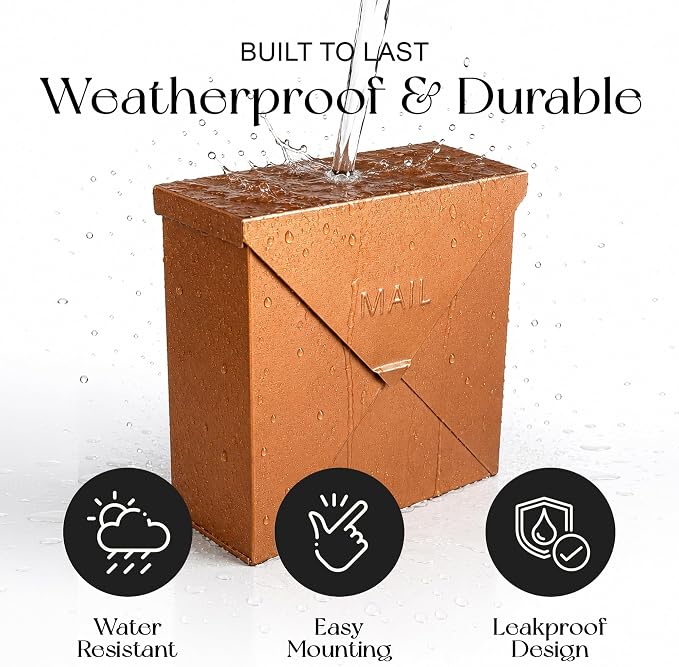 NACH Mailboxes for Outside Wall Mount, 10 x 10 x 4 inch Antique Copper Mail Boxes for House Outside, Waterproof Mailboxes for Outside - Chicago Style Mail Box