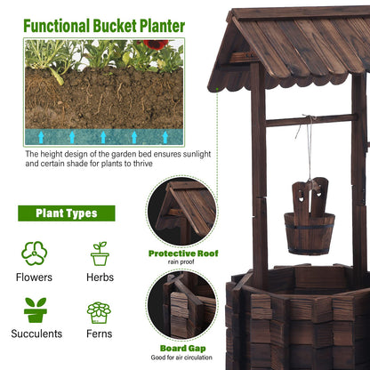 Notume Garden Wooden Decor Rustic Wishing Well Planter Outdoor Home Décor for Patio, Upgrade Wishing Well Garden, Yard Hanging Bucket Patio Lawn Backyard Home Decor