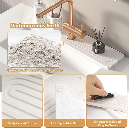 Kitchen Sink Faucet Mat, Diatomaceous Earth Quick Dry Sink Splashback Drying Mat