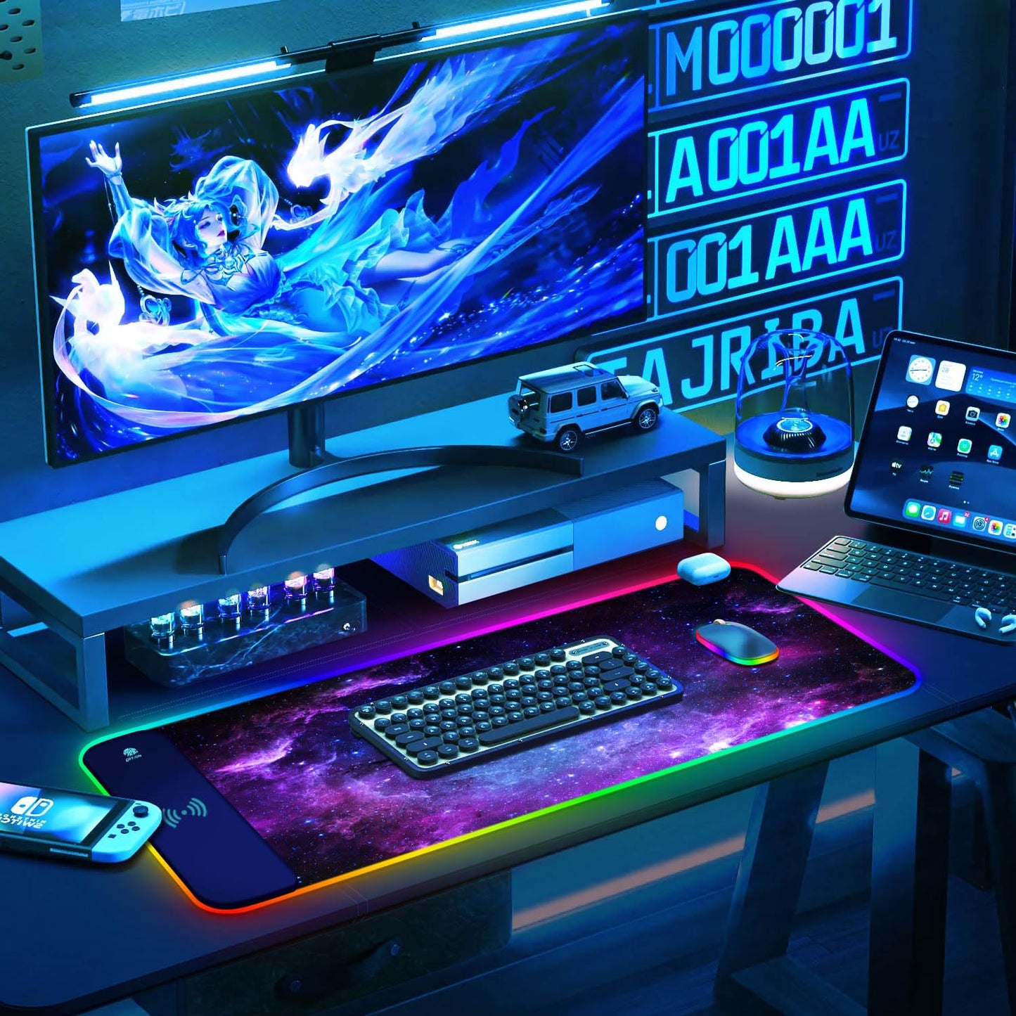 ToLuLu RGB Gaming Wireless Charging Mouse Pad, 5/7.5/10/15W 10 Light Modes LED Mouse Pad Computer Keyboard Mat Mousepad, 800x300x4MM Extended Large Desk Mat for Gaming, MacBook, Laptop, PC, Galaxy
