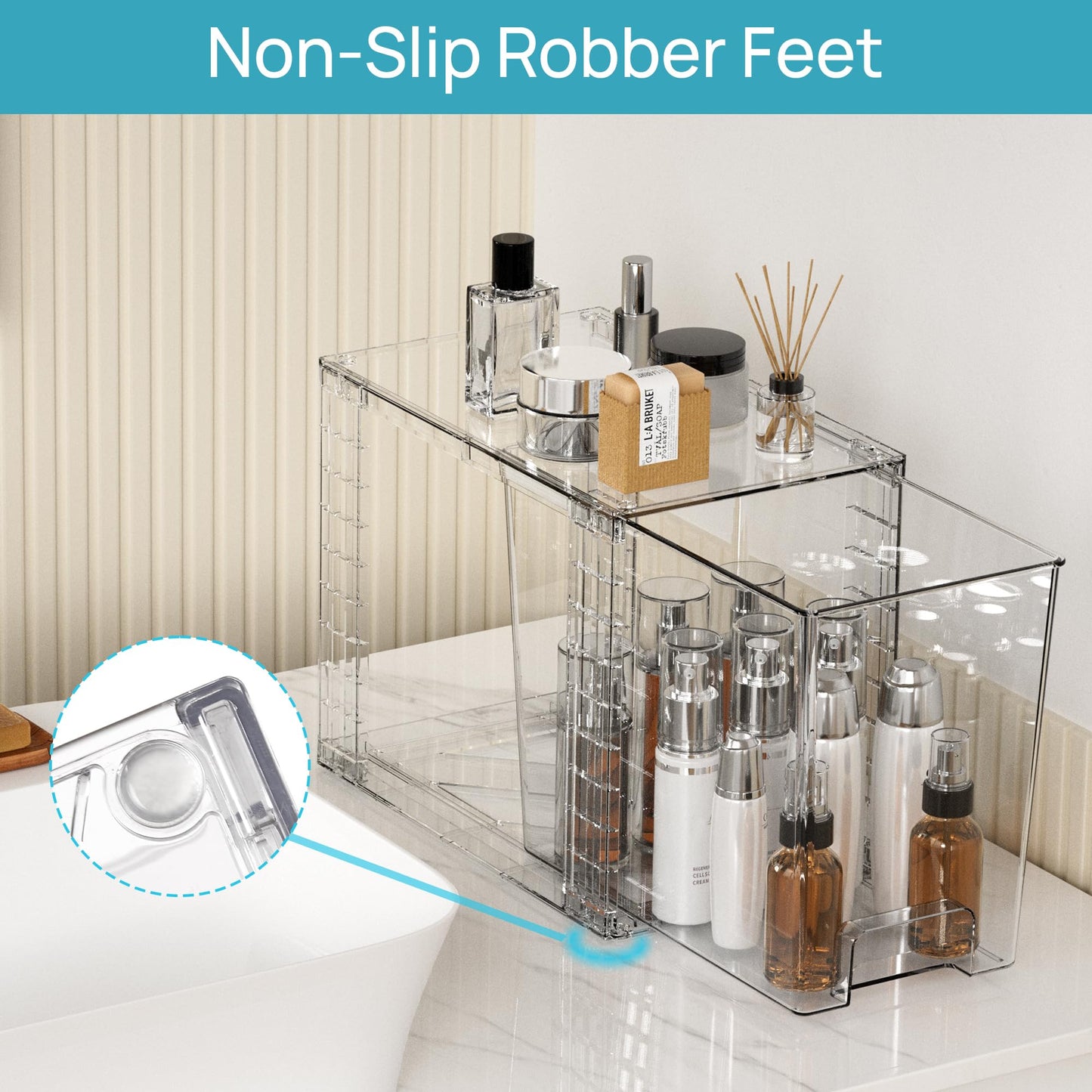 Vtopmart 4Pack Large Stackable Kitchen Pantry Storage Drawers, Clear Organizer Bins with Handles, Acrylic Drawer Organizers for Kitchen Pantry, Bathroom Undersink, Cabinet Organization and Storage