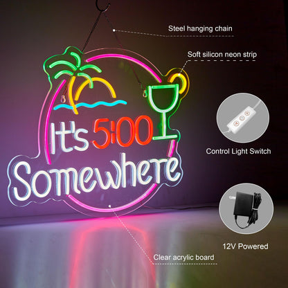 Its 5 00 O'clock Some Where Neon Sign for Wall Décor Dimmable LED Man Cave Bar Beer Garage Neon Light USB Powered Neon Art Signs Decor